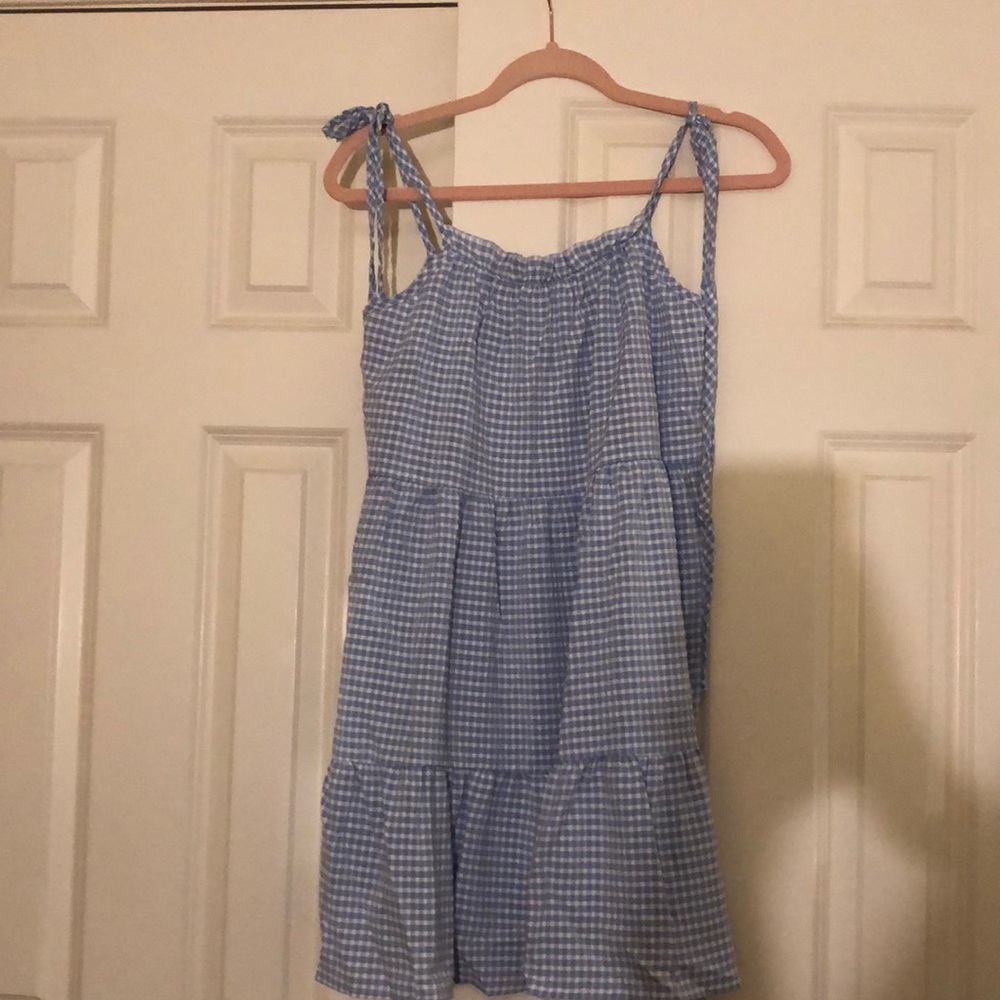 Blue gingham knot shoulder Dress - Picture 2 of 4